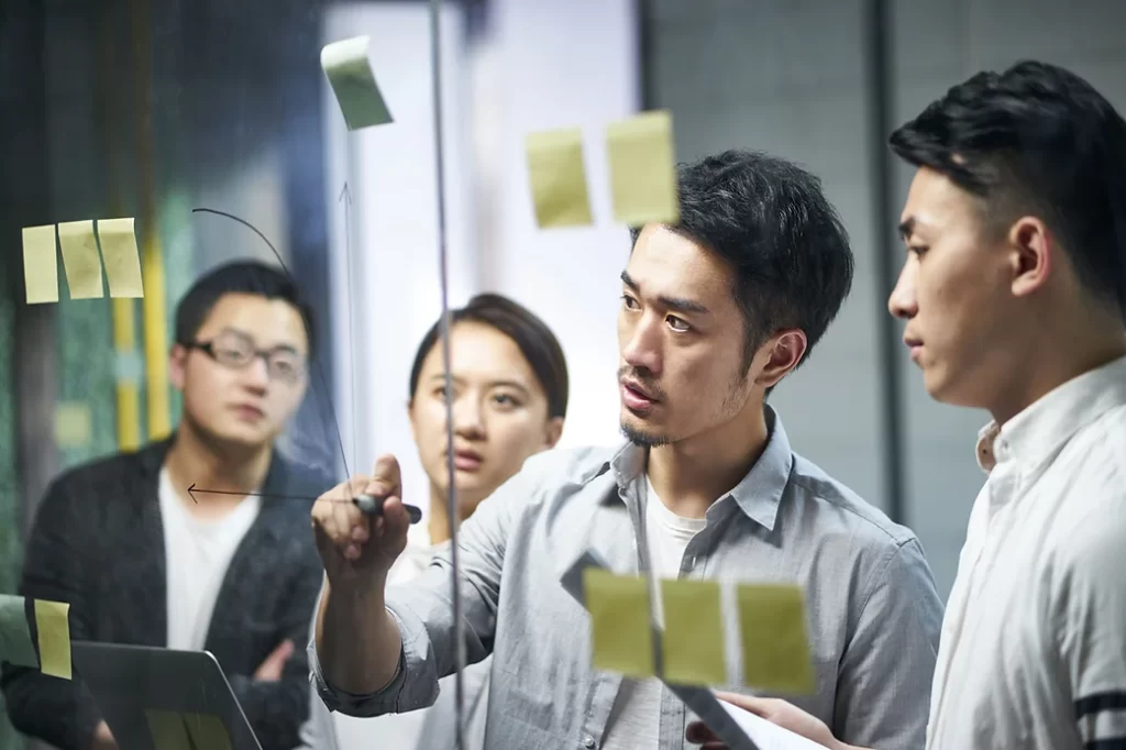 Asian manager and his team planning a strategy